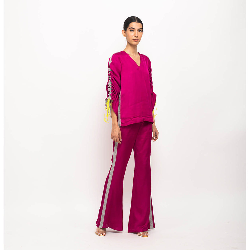 NEORA BY NEHAL CHOPRA Wine & Grey Rouching Co Ord (Set of 2)