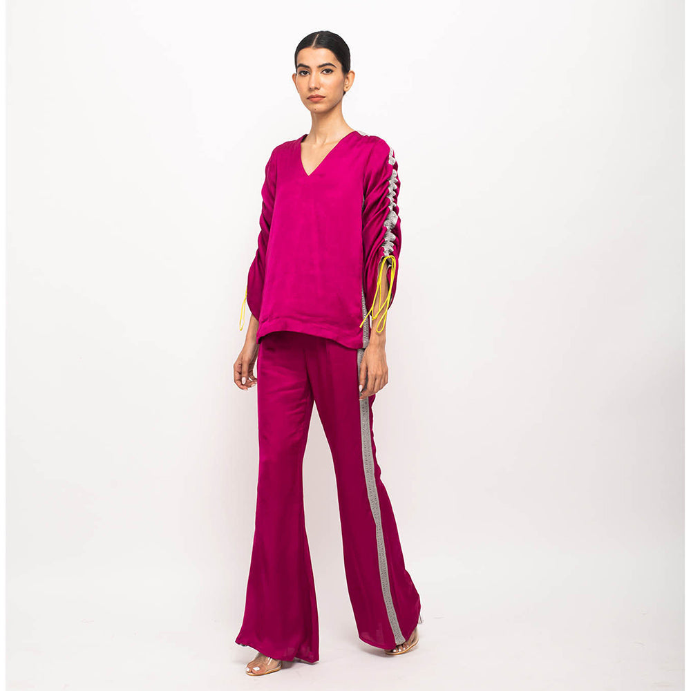 NEORA BY NEHAL CHOPRA Wine & Grey Rouching Co Ord (Set of 2)