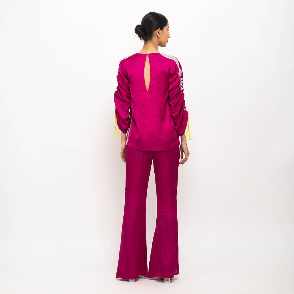 NEORA BY NEHAL CHOPRA Wine & Grey Rouching Co Ord (Set of 2)