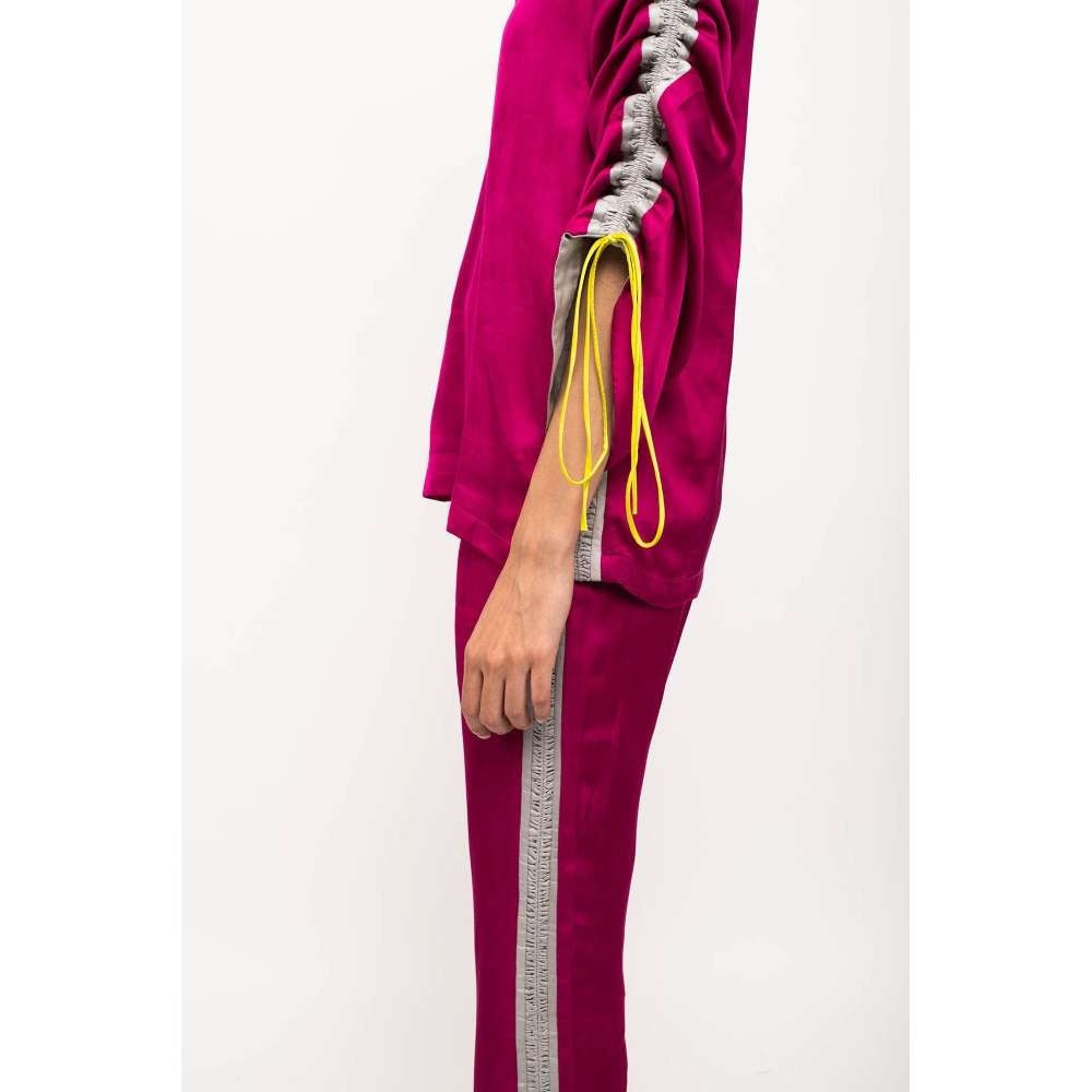 NEORA BY NEHAL CHOPRA Wine & Grey Rouching Co Ord (Set of 2)