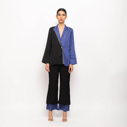 NEORA BY NEHAL CHOPRA Black & Navy Blue Blazer Co Ord (Set of 2)