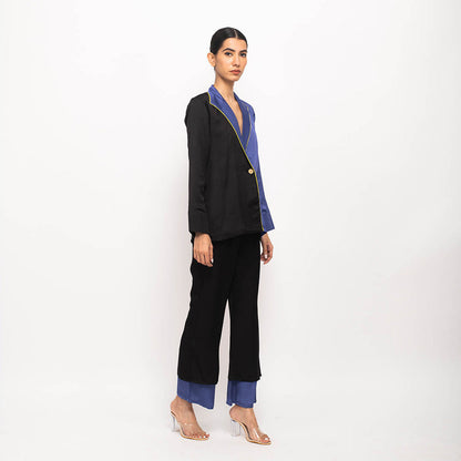 NEORA BY NEHAL CHOPRA Black & Navy Blue Blazer Co Ord (Set of 2)