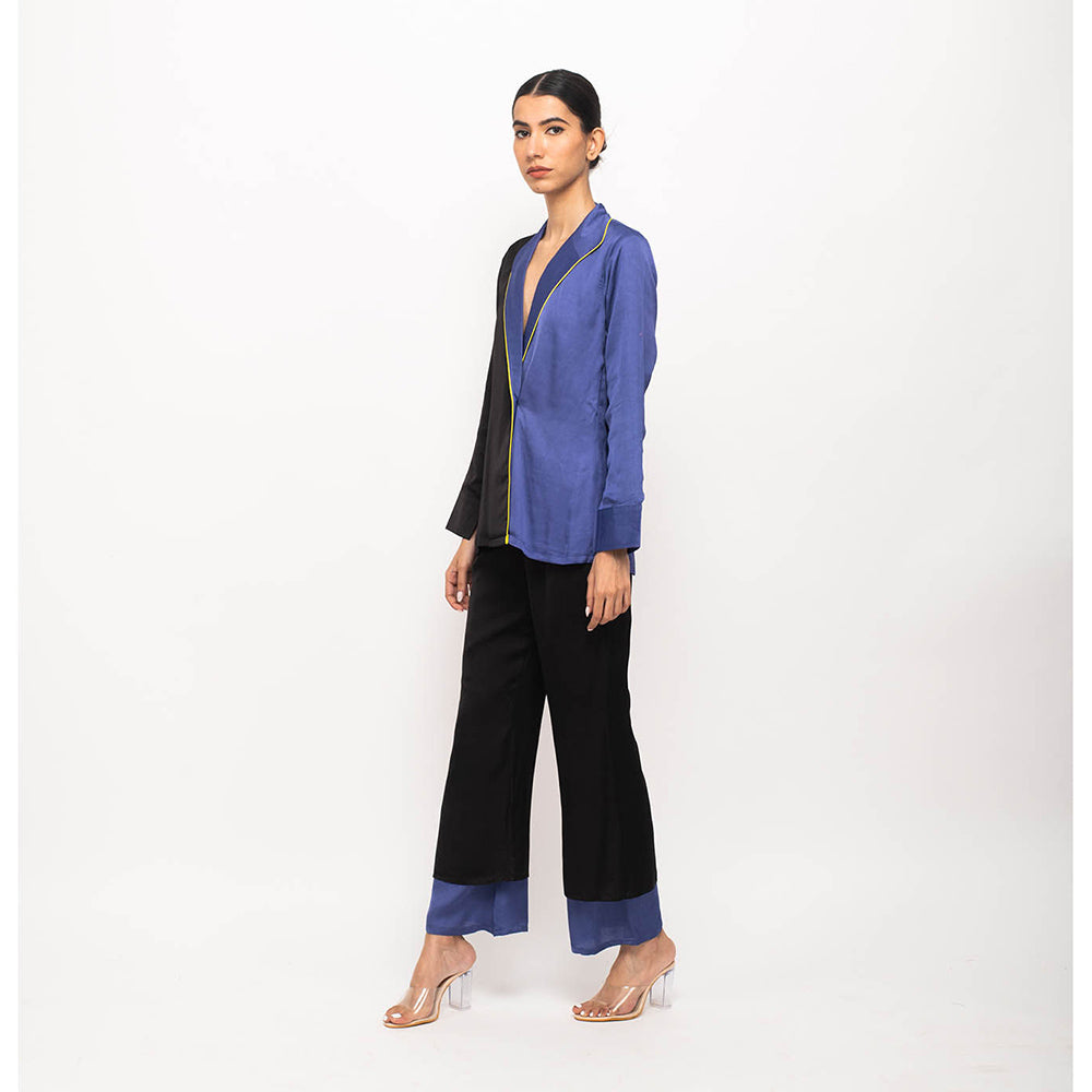 NEORA BY NEHAL CHOPRA Black & Navy Blue Blazer Co Ord (Set of 2)