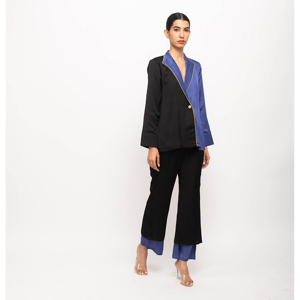 NEORA BY NEHAL CHOPRA Black & Navy Blue Blazer Co Ord (Set of 2)
