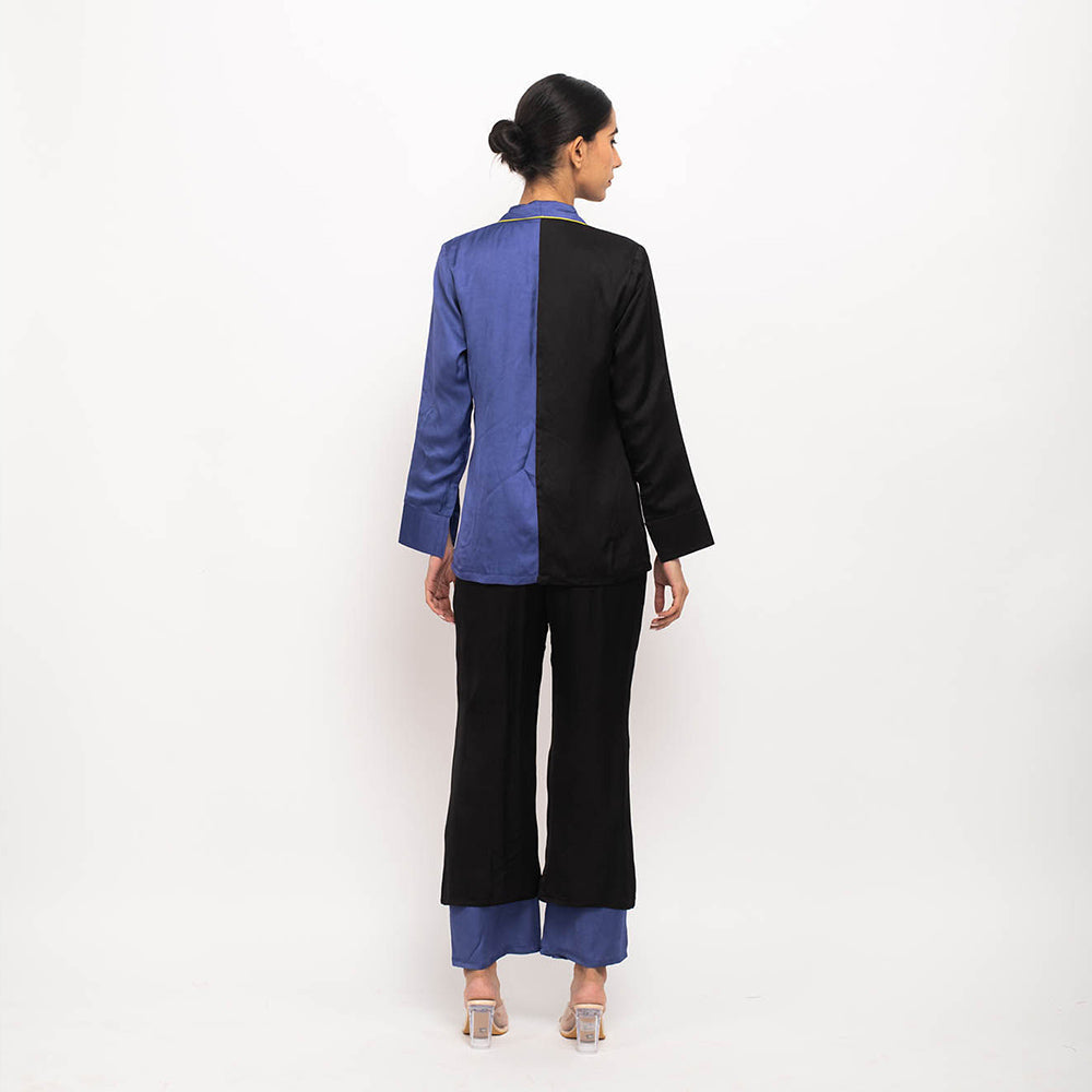 NEORA BY NEHAL CHOPRA Black & Navy Blue Blazer Co Ord (Set of 2)