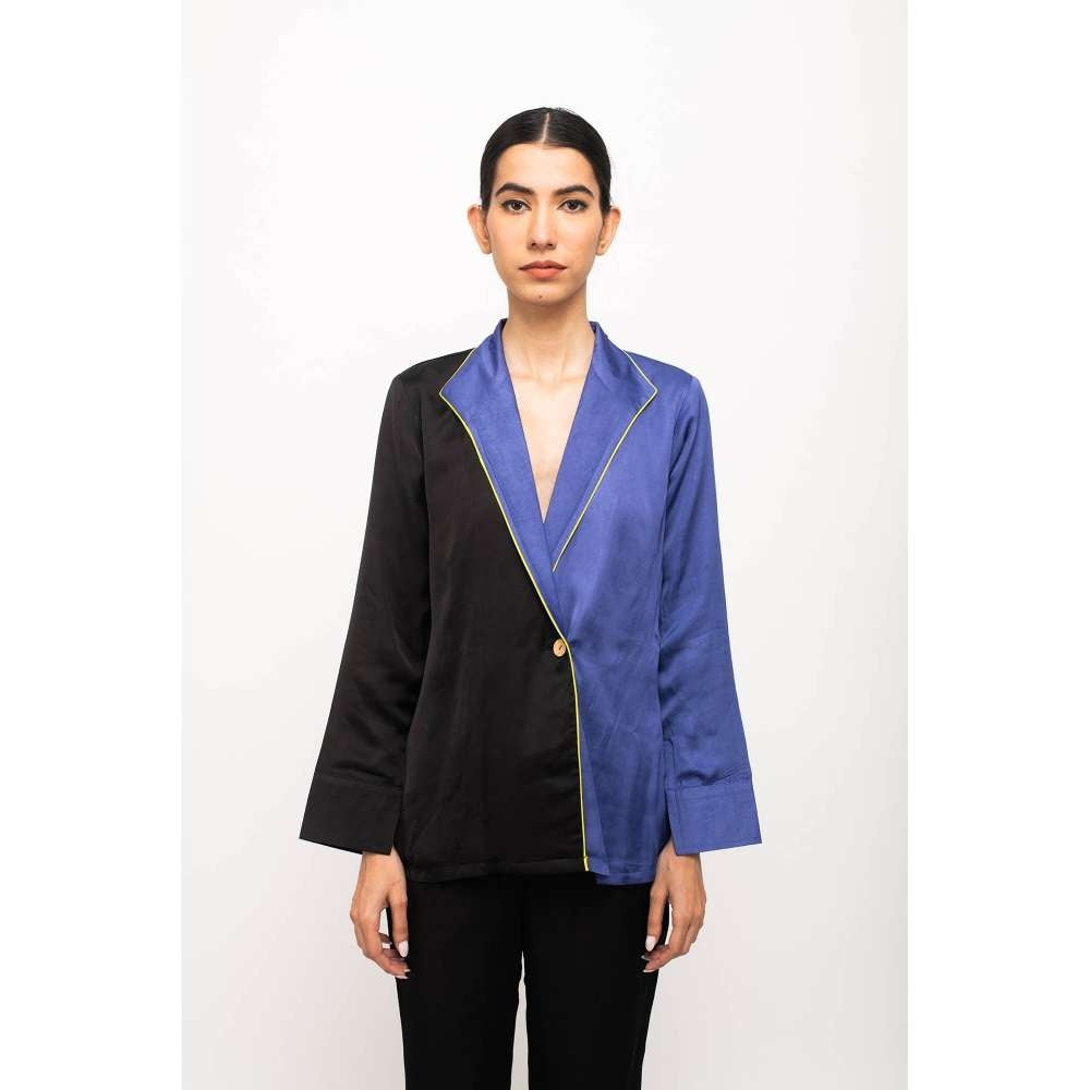 NEORA BY NEHAL CHOPRA Black & Navy Blue Blazer Co Ord (Set of 2)