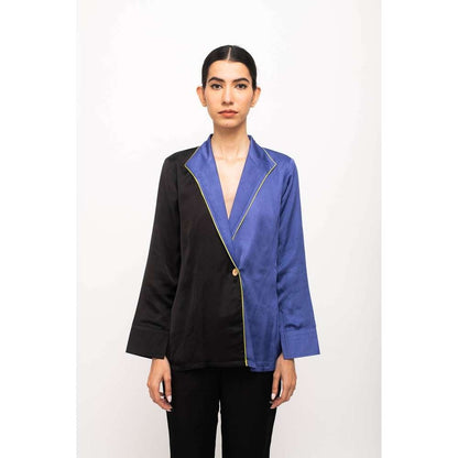 NEORA BY NEHAL CHOPRA Black & Navy Blue Blazer Co Ord (Set of 2)