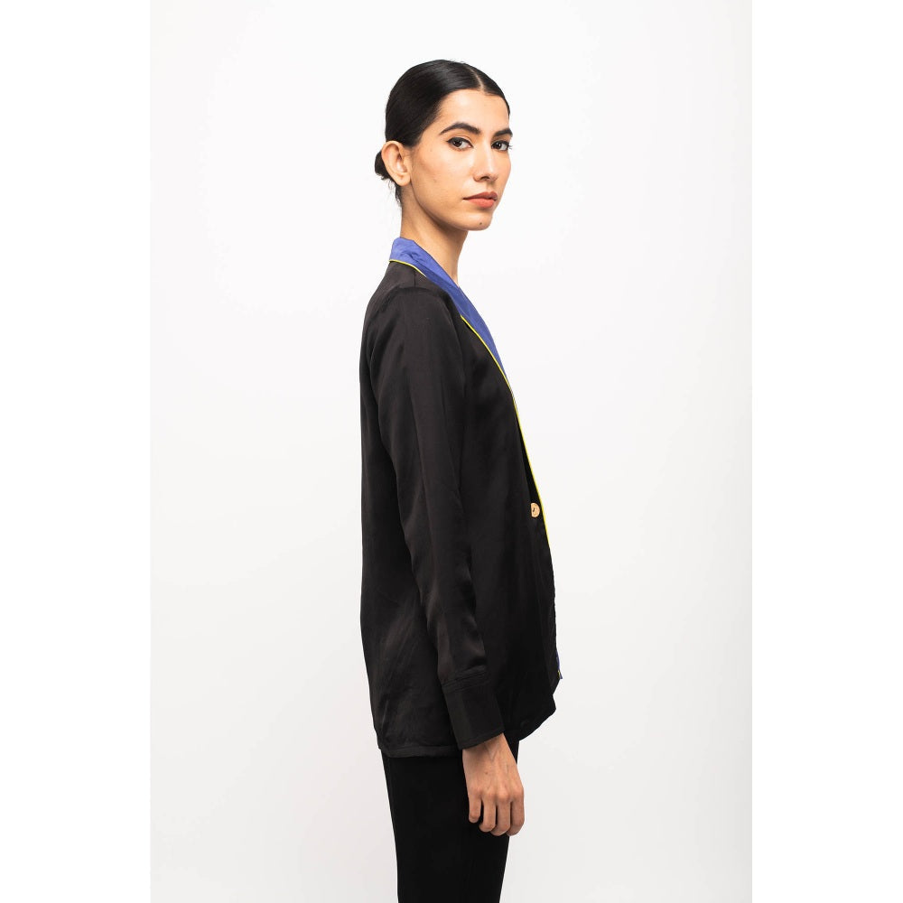 NEORA BY NEHAL CHOPRA Black & Navy Blue Blazer Co Ord (Set of 2)