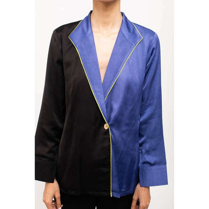 NEORA BY NEHAL CHOPRA Black & Navy Blue Blazer Co Ord (Set of 2)