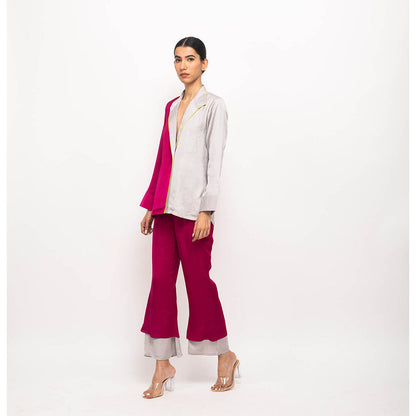 NEORA BY NEHAL CHOPRA Wine & Grey Blazer Co Ord (Set of 2)