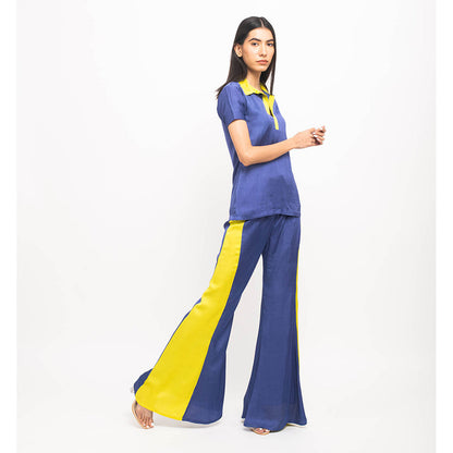 NEORA BY NEHAL CHOPRA Navy Blue & Yellow Co Ord (Set of 2)