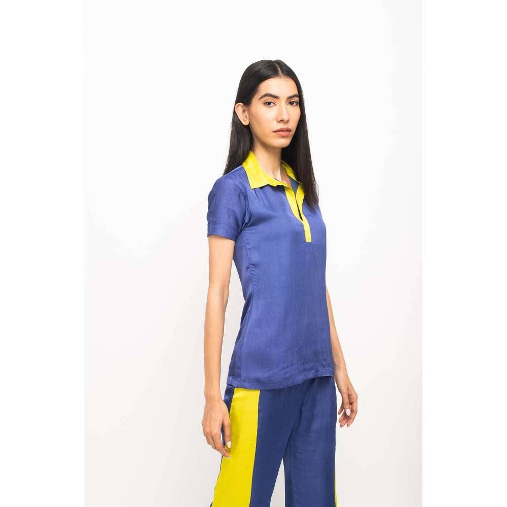 NEORA BY NEHAL CHOPRA Navy Blue & Yellow Co Ord (Set of 2)