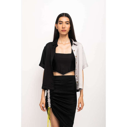 NEORA BY NEHAL CHOPRA Black & Grey Skirt Rouching (Set of 3)
