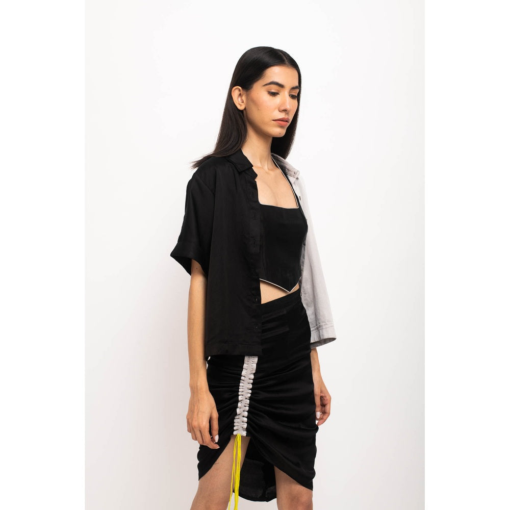 NEORA BY NEHAL CHOPRA Black & Grey Skirt Rouching (Set of 3)