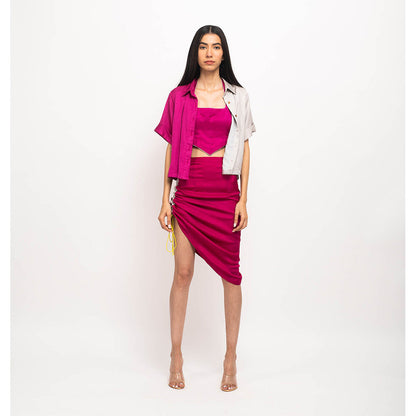 NEORA BY NEHAL CHOPRA Wine & Grey Skirt Rouching (Set of 3)