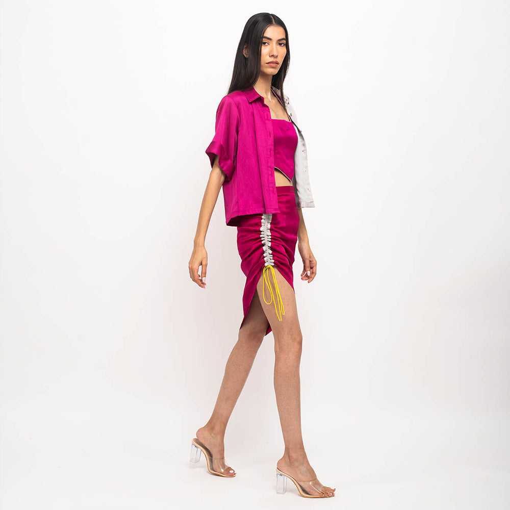 NEORA BY NEHAL CHOPRA Wine & Grey Skirt Rouching (Set of 3)