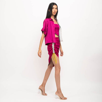 NEORA BY NEHAL CHOPRA Wine & Grey Skirt Rouching (Set of 3)