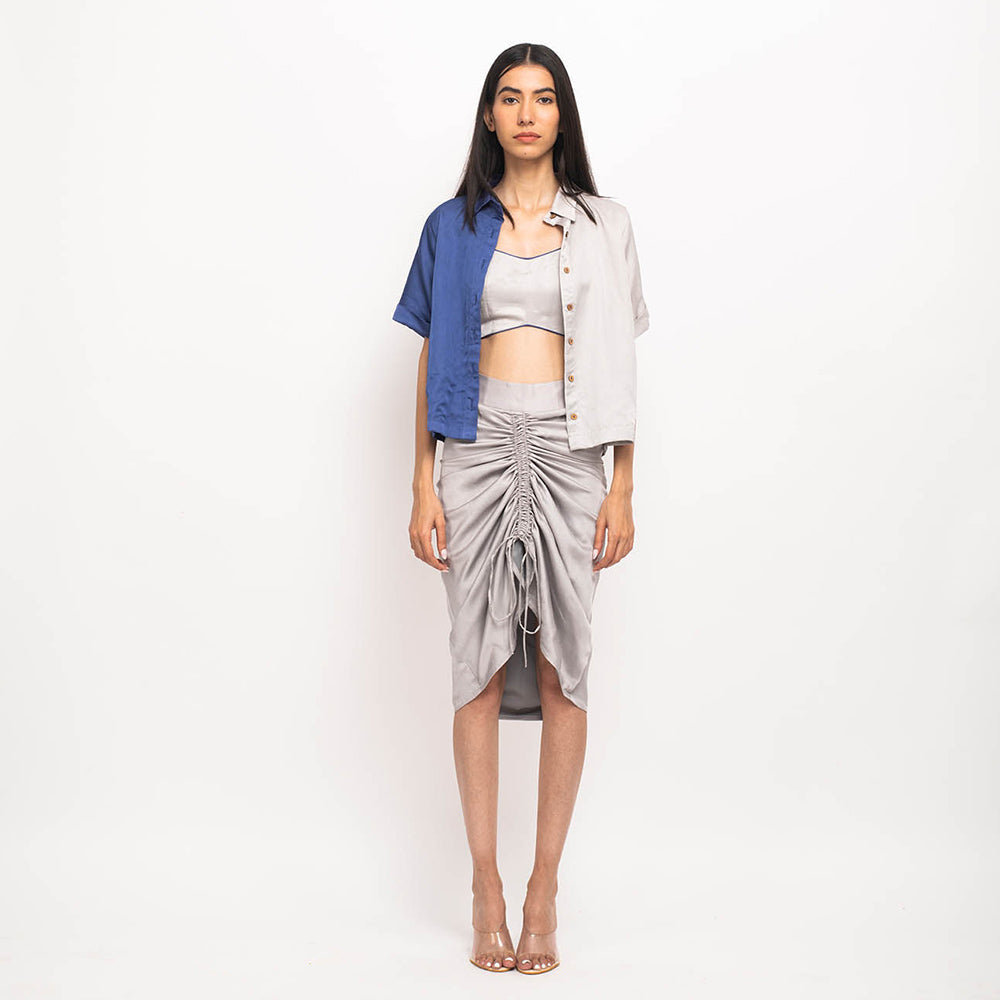 NEORA BY NEHAL CHOPRA Grey & Navy Blue Rouching Skirt (Set of 3)