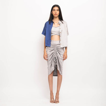 NEORA BY NEHAL CHOPRA Grey & Navy Blue Rouching Skirt (Set of 3)