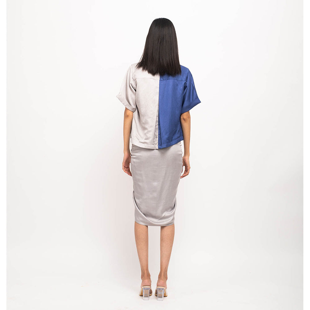 NEORA BY NEHAL CHOPRA Grey & Navy Blue Rouching Skirt (Set of 3)