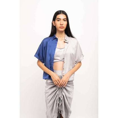 NEORA BY NEHAL CHOPRA Grey & Navy Blue Rouching Skirt (Set of 3)