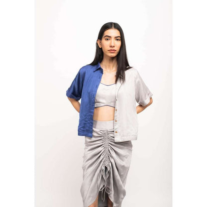 NEORA BY NEHAL CHOPRA Grey & Navy Blue Rouching Skirt (Set of 3)