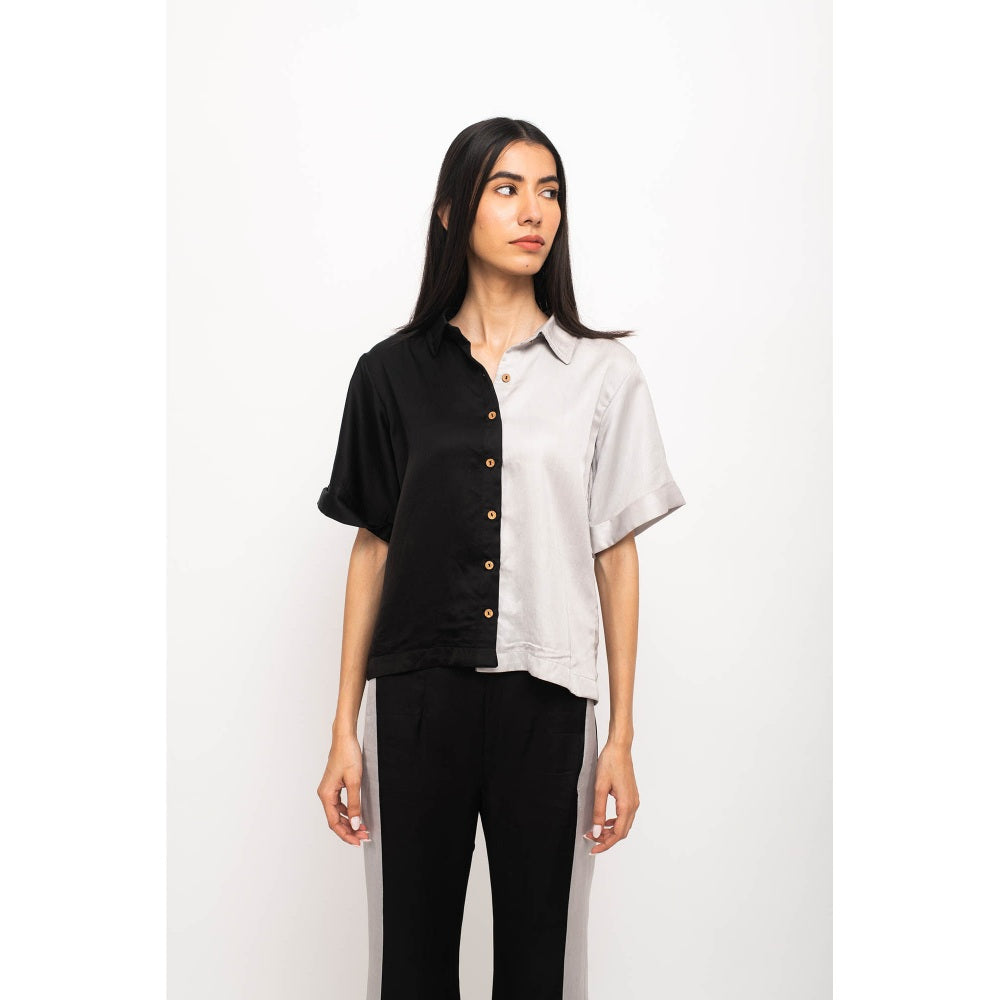 NEORA BY NEHAL CHOPRA Black & Grey Half & Half Co Ord (Set of 2)