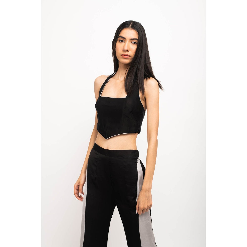 NEORA BY NEHAL CHOPRA Black & Grey Halter Neck Co Ord (Set of 2)