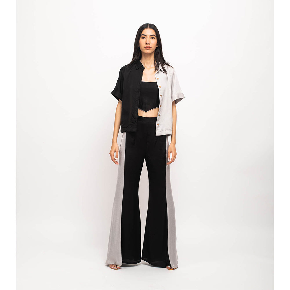 NEORA BY NEHAL CHOPRA Black & Grey Half & Half Three Piece Co Ord (Set of 3)