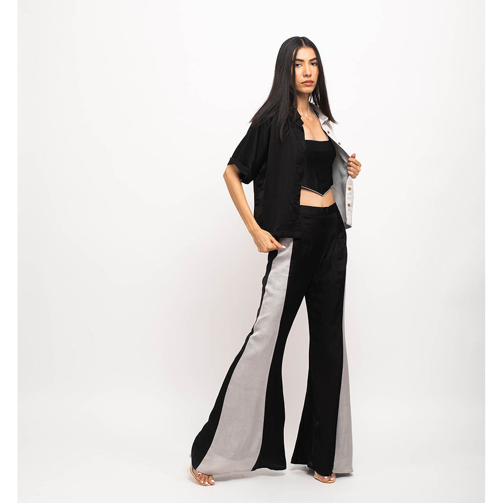 NEORA BY NEHAL CHOPRA Black & Grey Half & Half Three Piece Co Ord (Set of 3)