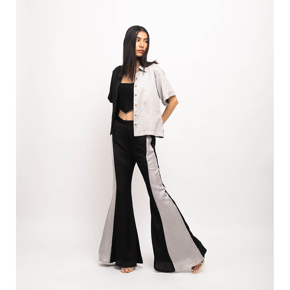 NEORA BY NEHAL CHOPRA Black & Grey Half & Half Three Piece Co Ord (Set of 3)
