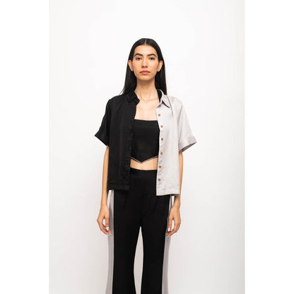 NEORA BY NEHAL CHOPRA Black & Grey Half & Half Three Piece Co Ord (Set of 3)