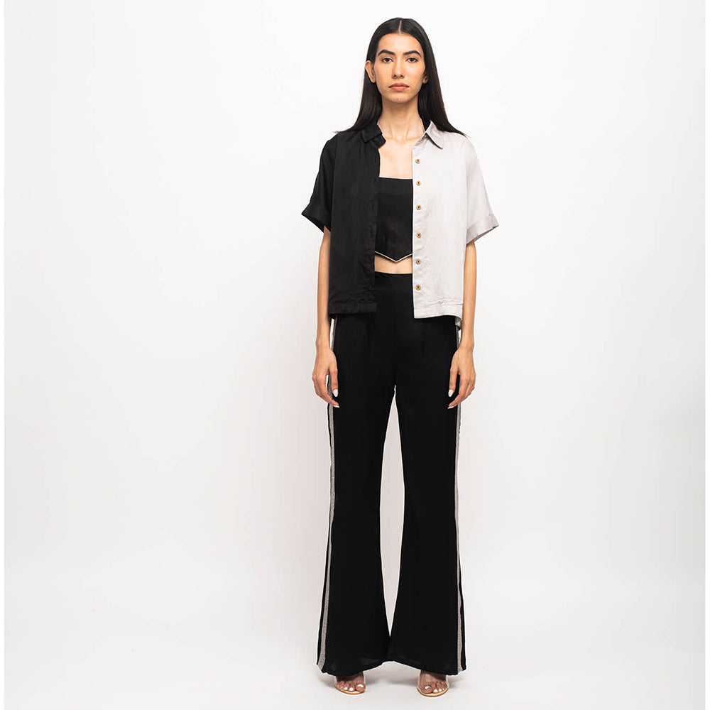 NEORA BY NEHAL CHOPRA Black & Grey Three Piece Rouching Co Ord (Set of 3)