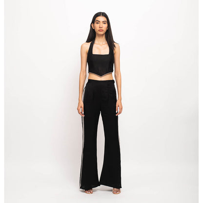 NEORA BY NEHAL CHOPRA Black & Grey Halter Neck Rouching Co Ord (Set of 2)