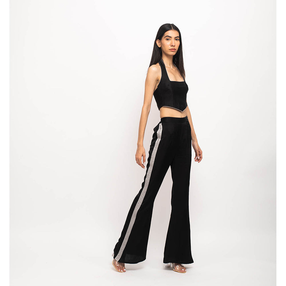 NEORA BY NEHAL CHOPRA Black & Grey Halter Neck Rouching Co Ord (Set of 2)