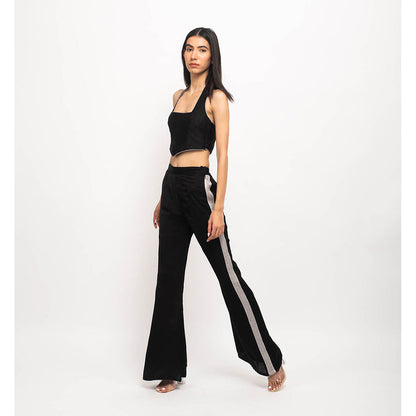 NEORA BY NEHAL CHOPRA Black & Grey Halter Neck Rouching Co Ord (Set of 2)