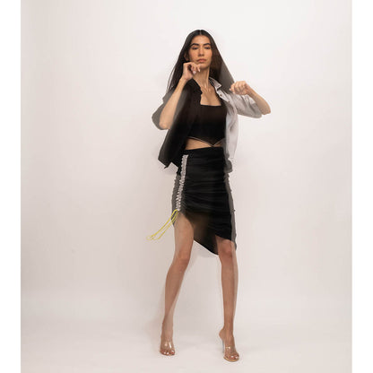 NEORA BY NEHAL CHOPRA Black & Grey Halter Neck Skirt (Set of 2)