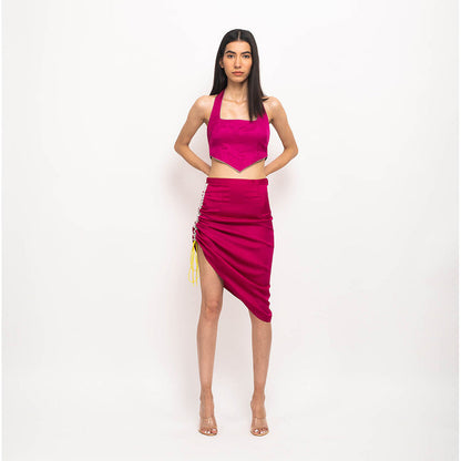 NEORA BY NEHAL CHOPRA Wine & Grey Halter Neck Skirt (Set of 2)