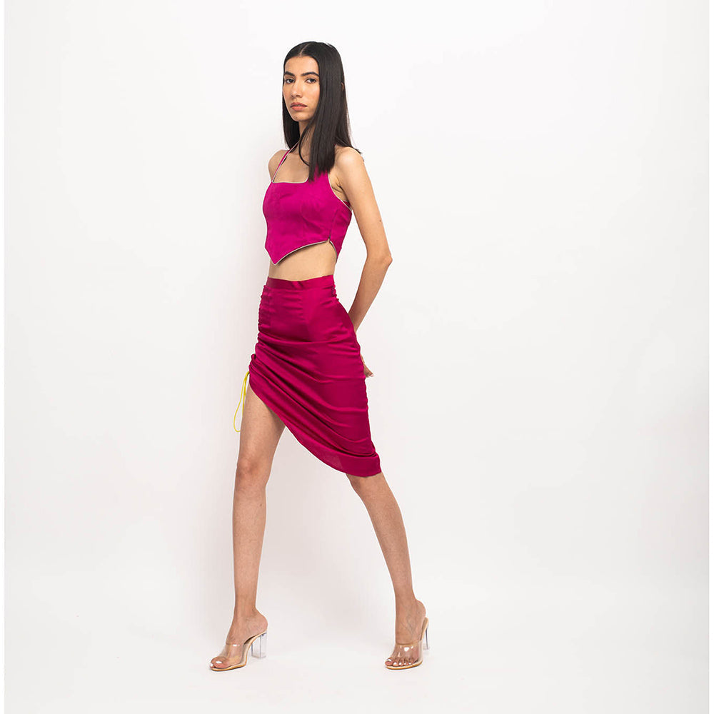 NEORA BY NEHAL CHOPRA Wine & Grey Halter Neck Skirt (Set of 2)