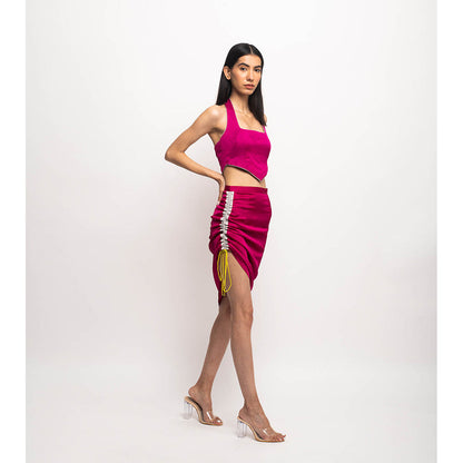 NEORA BY NEHAL CHOPRA Wine & Grey Halter Neck Skirt (Set of 2)