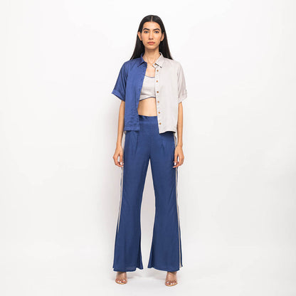 NEORA BY NEHAL CHOPRA Navy Blue & Grey Half & Half Rouching Co Ord (Set of 3)
