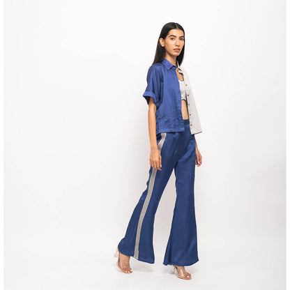 NEORA BY NEHAL CHOPRA Navy Blue & Grey Half & Half Rouching Co Ord (Set of 3)