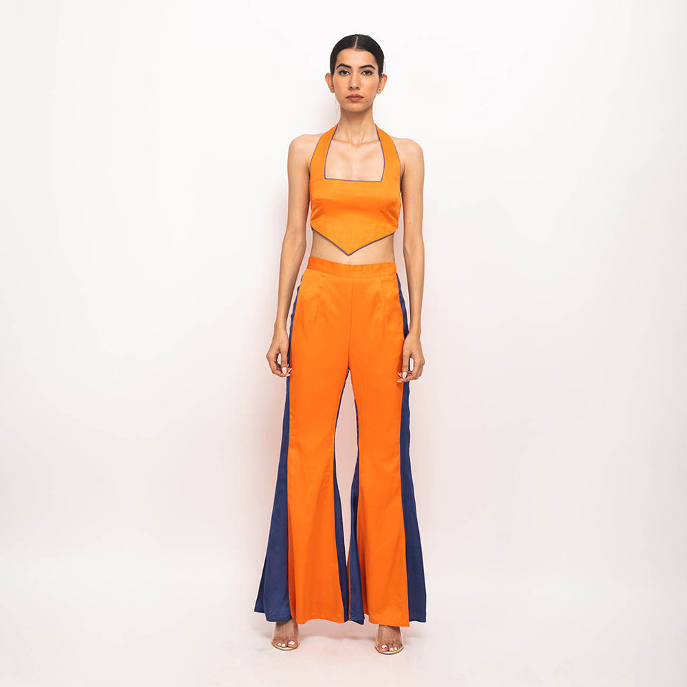 NEORA BY NEHAL CHOPRA Orange & Navy Blue Halter Neck Co Ord (Set of 2)