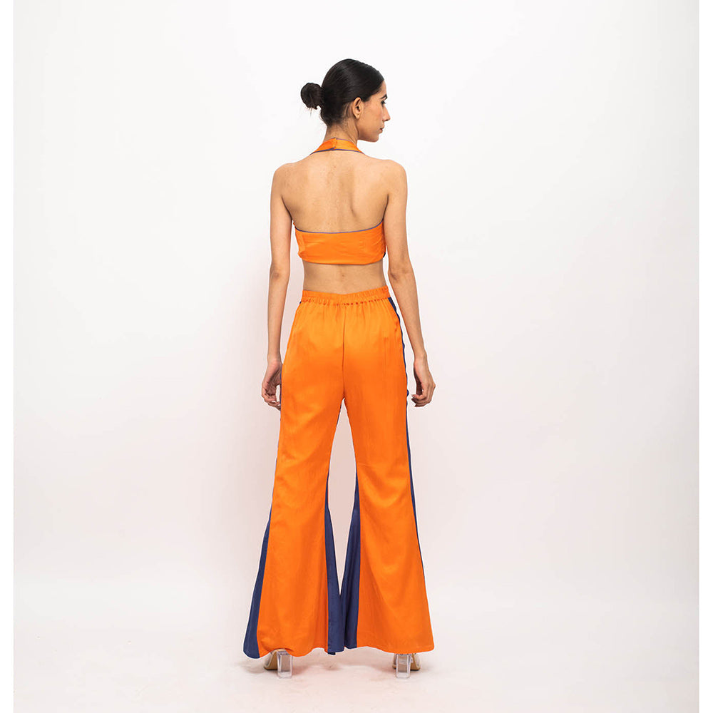 NEORA BY NEHAL CHOPRA Orange & Navy Blue Halter Neck Co Ord (Set of 2)