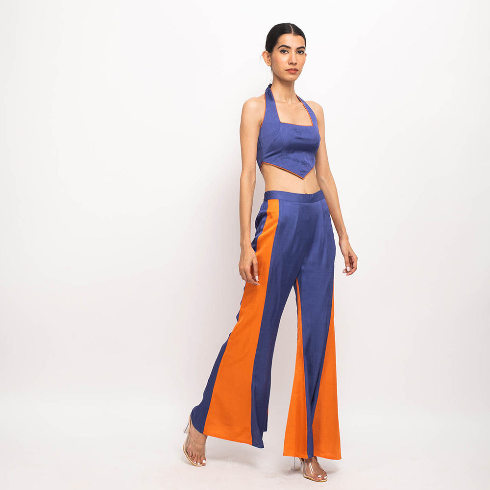 NEORA BY NEHAL CHOPRA Navy Blue & Orange Halter Neck Co Ord (Set of 2)