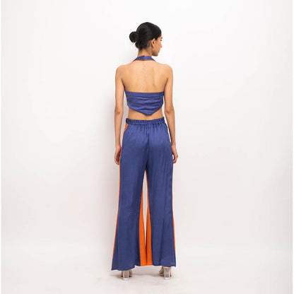 NEORA BY NEHAL CHOPRA Navy Blue & Orange Halter Neck Co Ord (Set of 2)