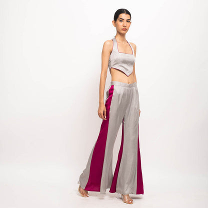 NEORA BY NEHAL CHOPRA Grey & Wine Halter Neck Co Ord (Set of 2)