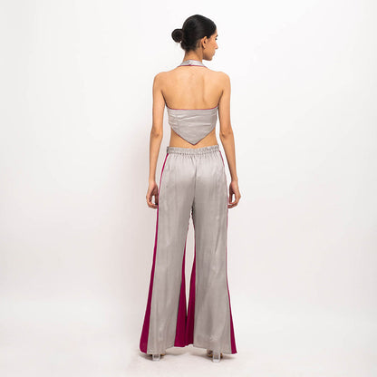 NEORA BY NEHAL CHOPRA Grey & Wine Halter Neck Co Ord (Set of 2)