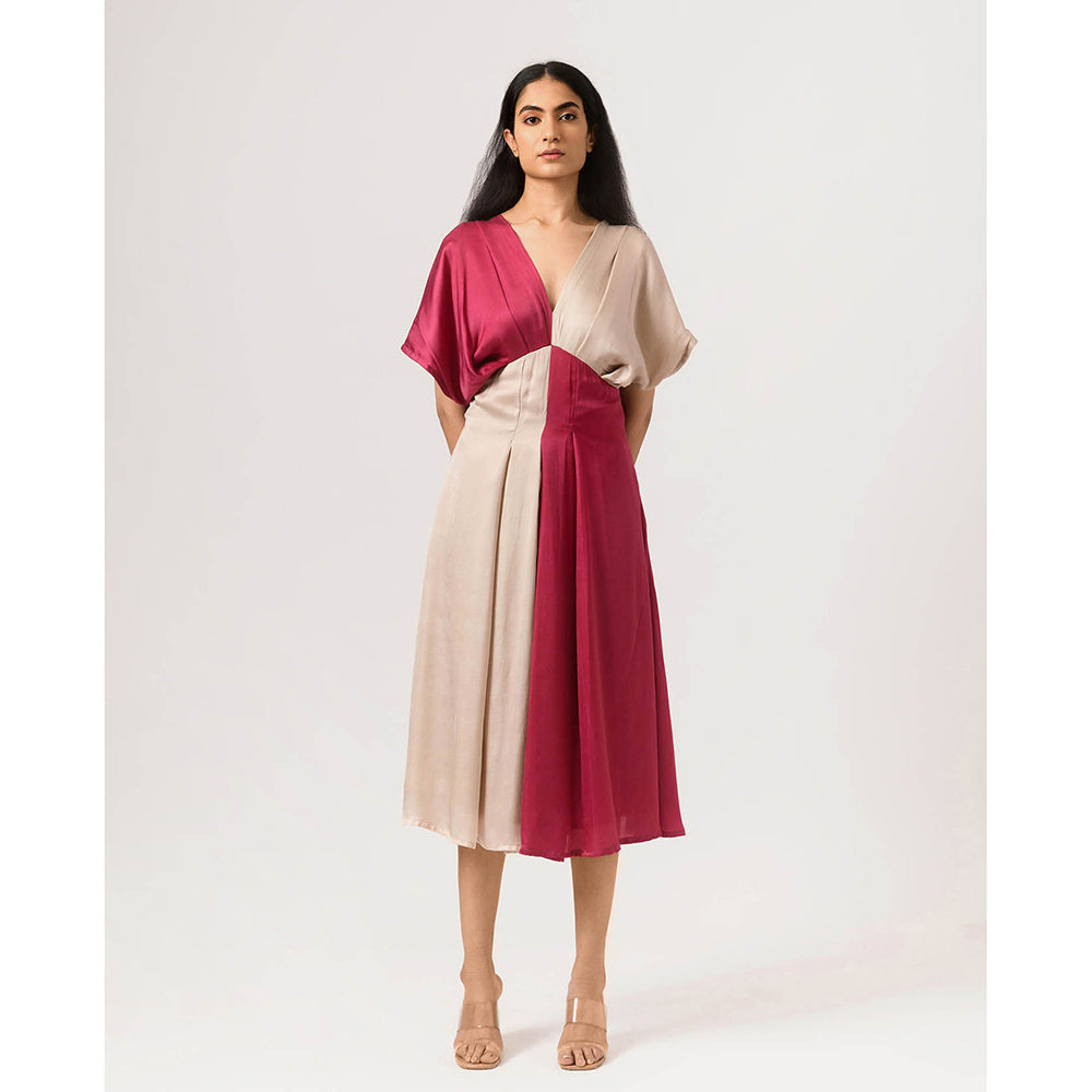 NEORA BY NEHAL CHOPRA Wine Ecru Square Midi Dress