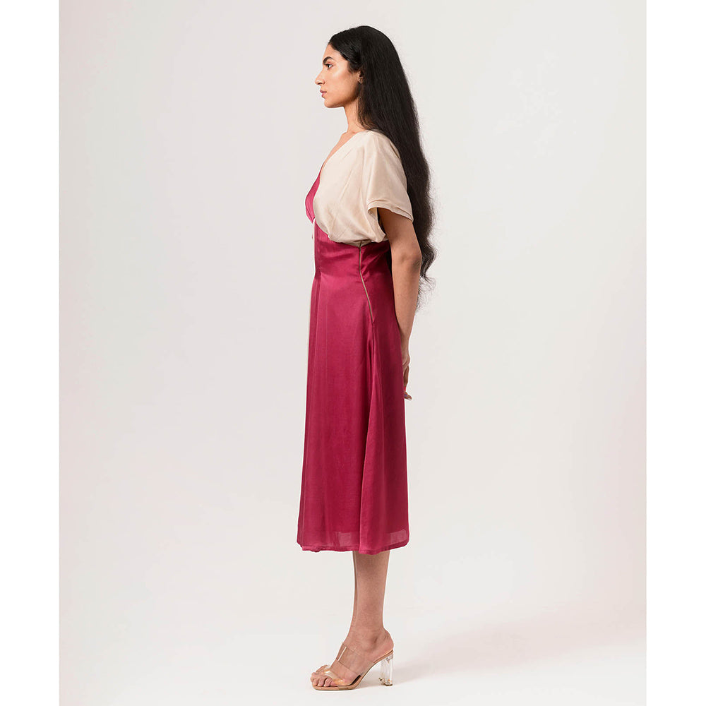 NEORA BY NEHAL CHOPRA Wine Ecru Square Midi Dress